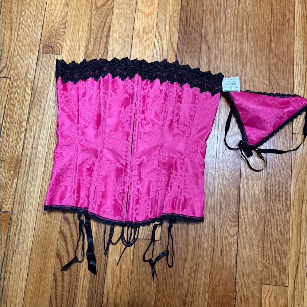 Y2K Frederick’s of Hollywood bustier corset style top with garters and panty NWT